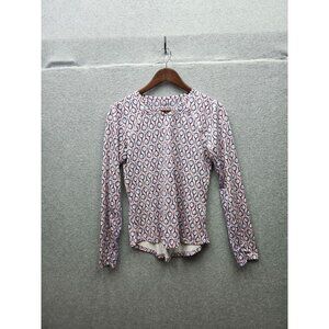 San Soleil Vintage-Inspired Pink & Navy Tennis Racket Long-Sleeve Top  Size S